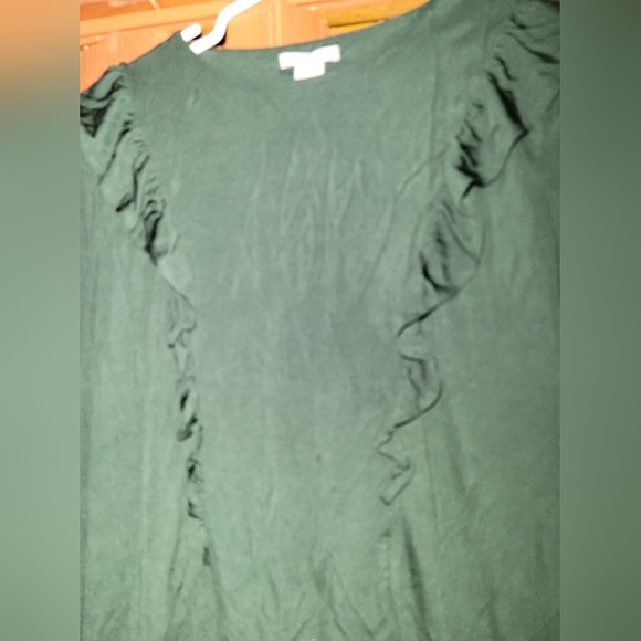 H&M Long Sleeve Ruffle Viscose Top - Hunter Green, Sz: L - Picture 3 of 4